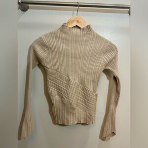 Princess Polly Beige Mock Neck Ribbed Long Sleeve Size 6
